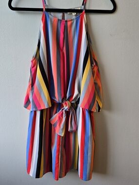 Entro Colorful Multi-Stripe Tie-Front Romper